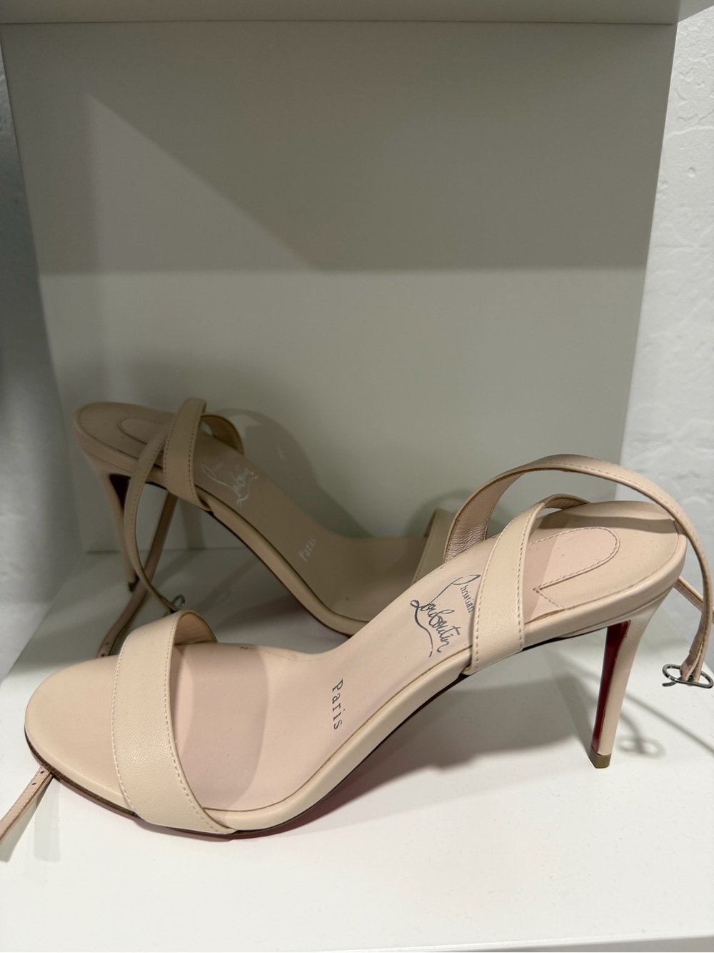 85 mm Loubigirl Ankle Strap Heel - 38 1/2 color Leche BRAND NEW NEVER WORN